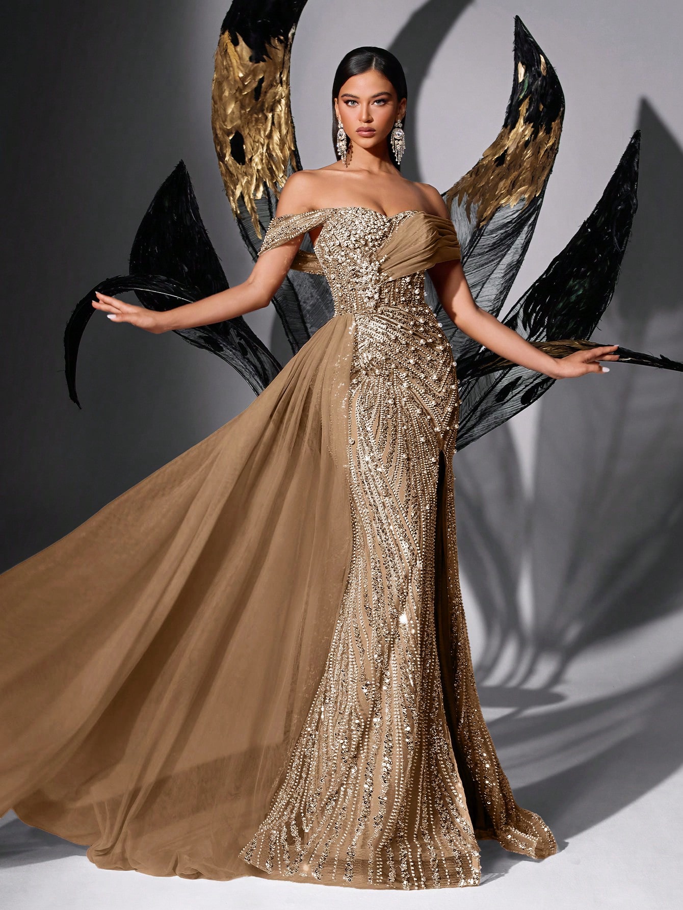 Fairy Style Pink Sequin Beading Strapless High Slit Mermaid Hem Gown Dresses