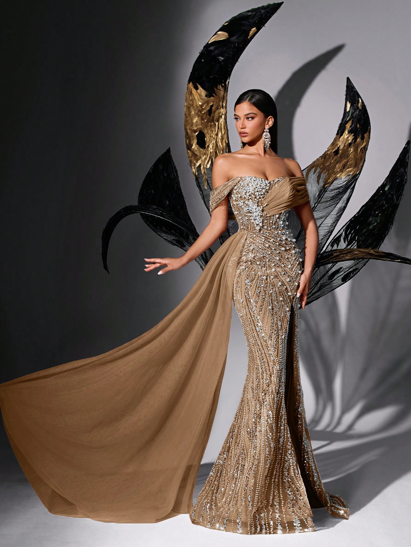 Fairy Style Pink Sequin Beading Strapless High Slit Mermaid Hem Gown Dresses