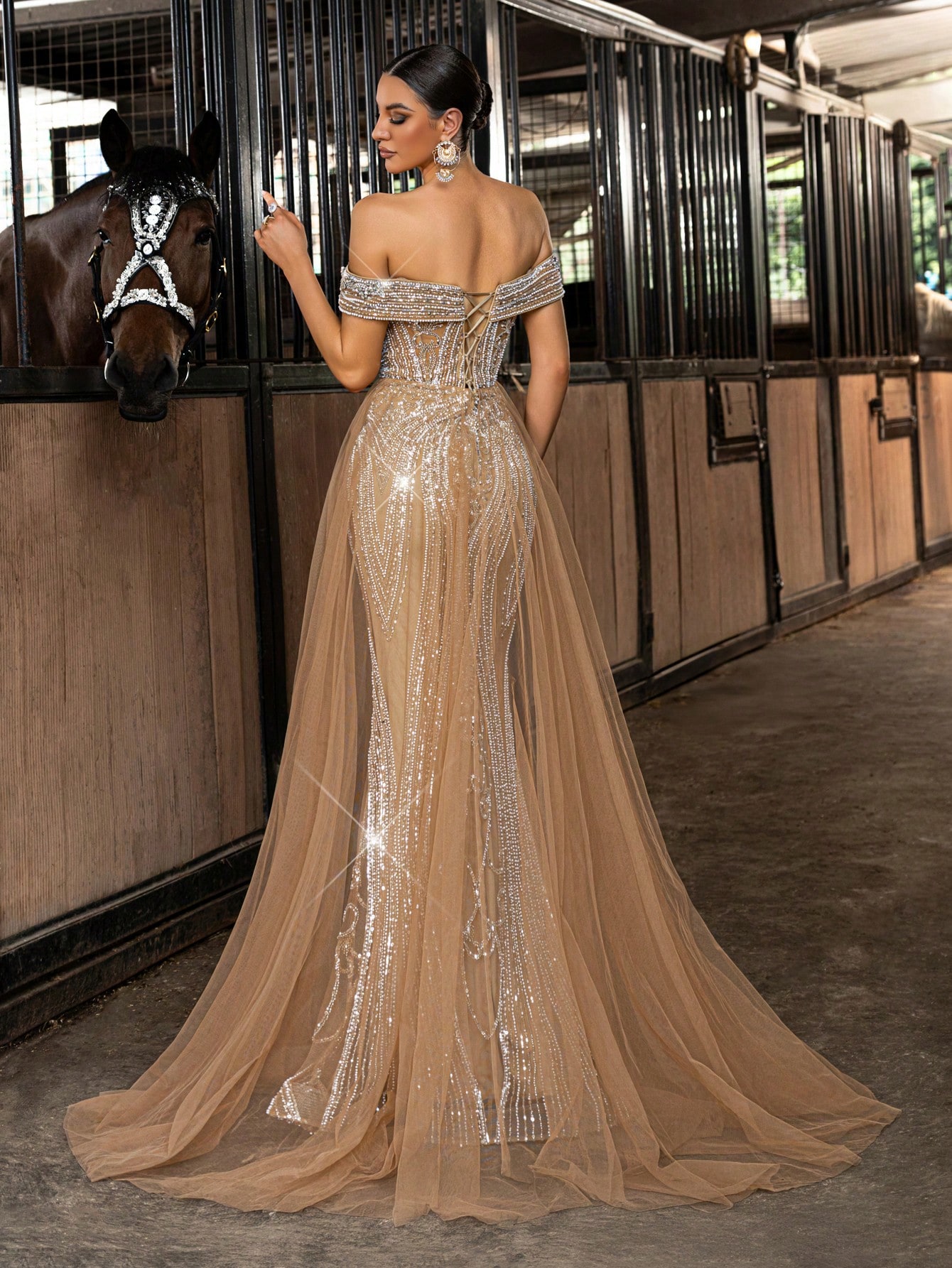 Classy Sequins Diamond Decoration Dinner Formal Dress Beads Party Evening Gown Pure Color Mermaid Hem Sleeveless Slim Floor Length Dresses