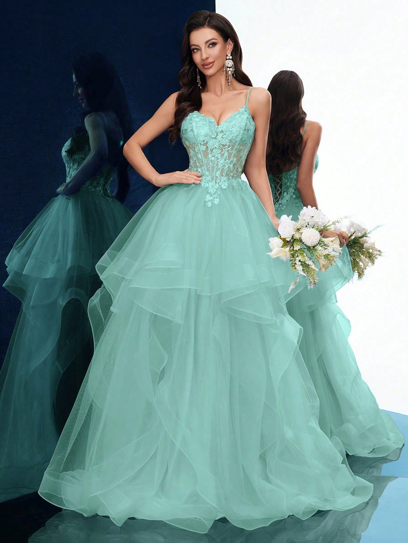 Dreamy Party Women Formal Dress Elegant Summer Evening Gown Graduation Outfit For Birthday Party, Graduation Season Prom, Galas, Fiesta, Dinner Party, Red Carpet Solid Color Appliqued Sleeveless Layered Hem Floor Length Dresses