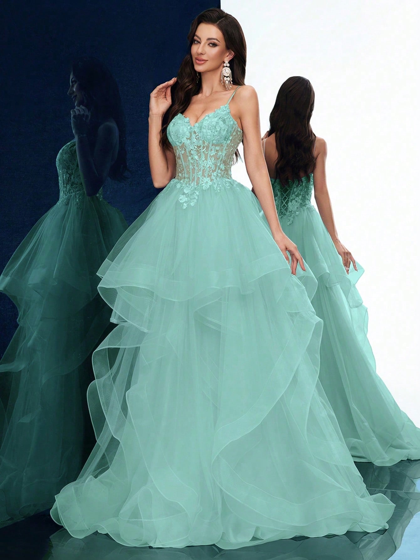 Dreamy Party Women Formal Dress Elegant Summer Evening Gown Graduation Outfit For Birthday Party, Graduation Season Prom, Galas, Fiesta, Dinner Party, Red Carpet Solid Color Appliqued Sleeveless Layered Hem Floor Length Dresses