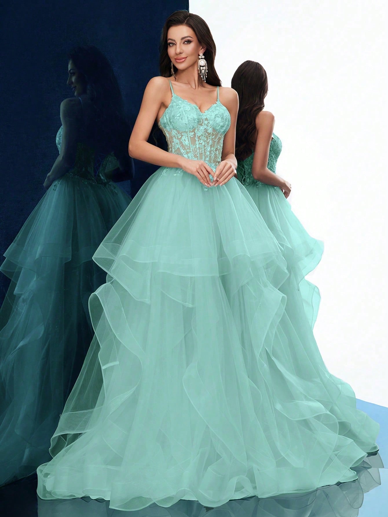 Dreamy Party Women Formal Dress Elegant Summer Evening Gown Graduation Outfit For Birthday Party, Graduation Season Prom, Galas, Fiesta, Dinner Party, Red Carpet Solid Color Appliqued Sleeveless Layered Hem Floor Length Dresses