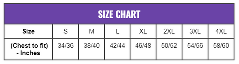 Size chart for Adult T-shirts