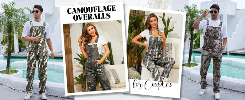 Yuanbang Stretchy Men's & Women's Camo Overalls Denim Hunting Bib Winter Spring Outdoor Workwear Fashion Pattern Coveralls Y2k Menswear Daily Outfits Camouflage Romper Country Stuff Clothes Adjustable Straps Jumpsuit Casual Pants Christmas Gifts for Men
