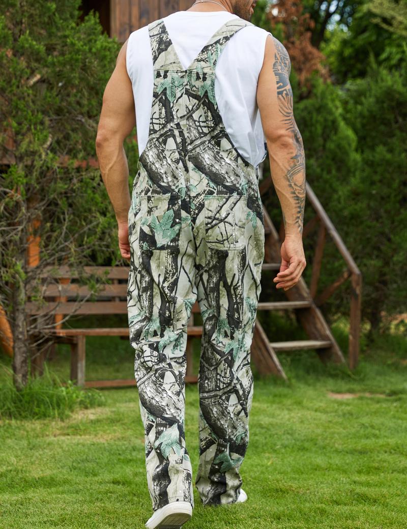 Yuanbang Stretchy Men's & Women's Camo Overalls Denim Hunting Bib Winter Spring Outdoor Workwear Fashion Pattern Coveralls Y2k Menswear Daily Outfits Camouflage Romper Country Stuff Clothes Adjustable Straps Jumpsuit Casual Pants Christmas Gifts for Men