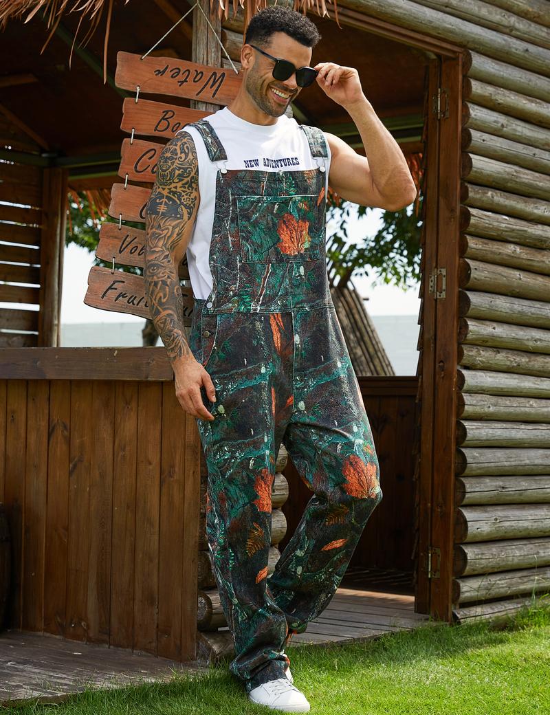 Yuanbang Stretchy Men's & Women's Camo Overalls Denim Hunting Bib Winter Spring Outdoor Workwear Fashion Pattern Coveralls Y2k Menswear Daily Outfits Camouflage Romper Country Stuff Clothes Adjustable Straps Jumpsuit Casual Pants Christmas Gifts for Men