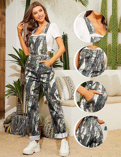 Yuanbang Stretchy Men's & Women's Camo Overalls Denim Hunting Bib Winter Spring Outdoor Workwear Fashion Pattern Coveralls Y2k Menswear Daily Outfits Camouflage Romper Country Stuff Clothes Adjustable Straps Jumpsuit Casual Pants Christmas Gifts for Men