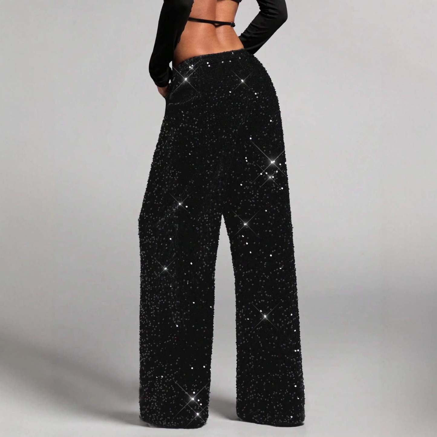 📢📢50 % OFF !!🎅Women's Sequin Sparkle Wide Leg Pants with Elastic Waistband