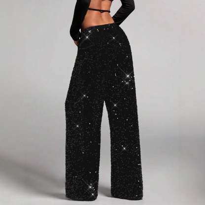 📢📢50 % OFF !!🎅Women's Sequin Sparkle Wide Leg Pants with Elastic Waistband