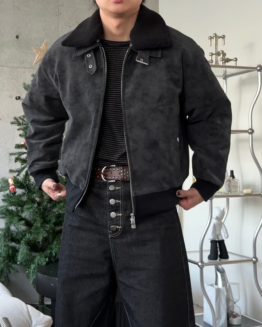 3-Way Boa Collar Quilted Jacket