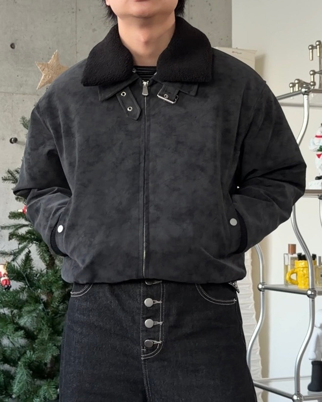 3-Way Boa Collar Quilted Jacket