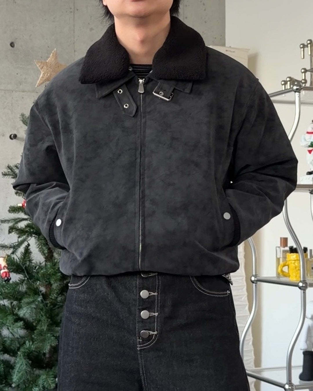 3-Way Boa Collar Quilted Jacket