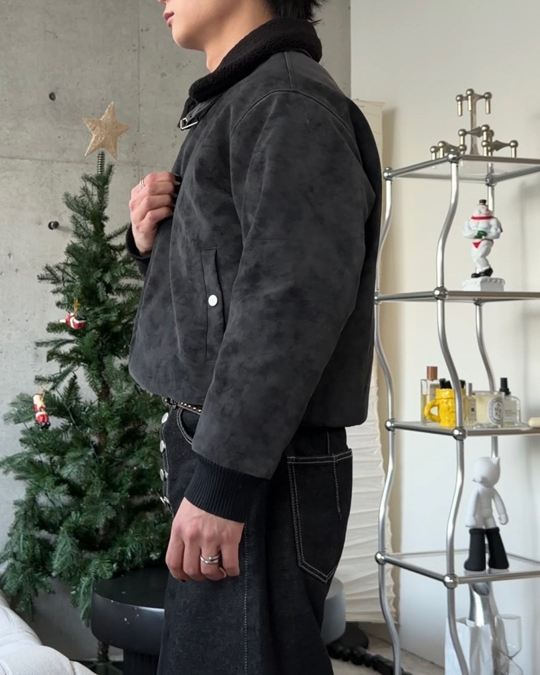 3-Way Boa Collar Quilted Jacket