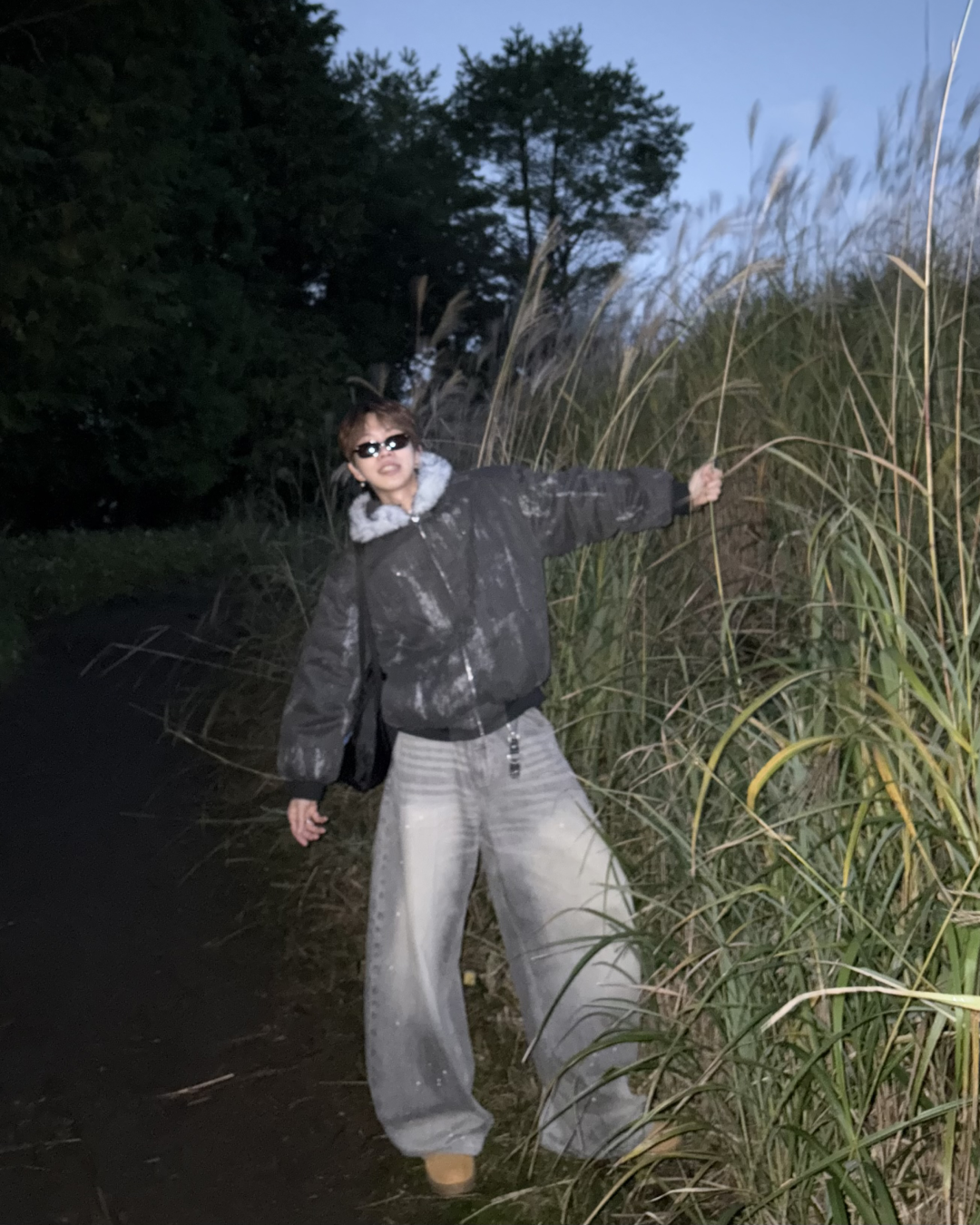 Wash-Damaged Fur Hood Jacket