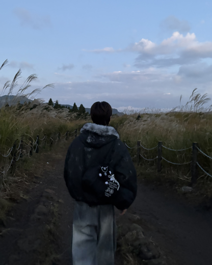 Wash-Damaged Fur Hood Jacket