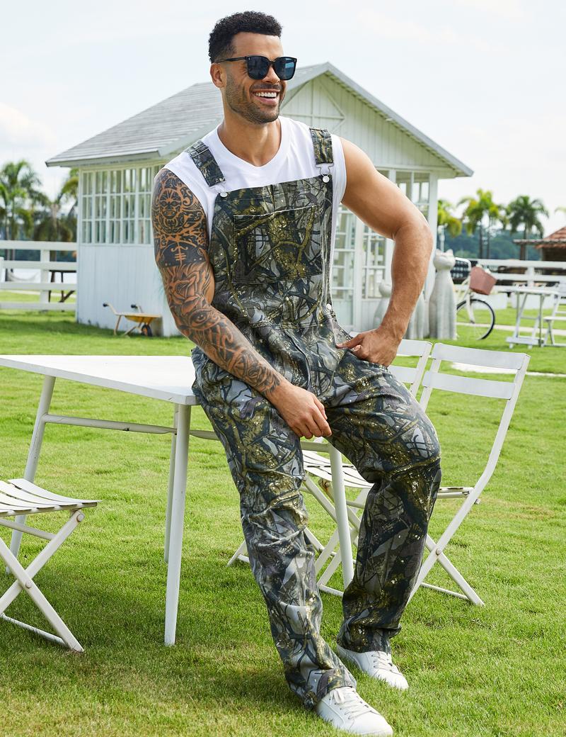Yuanbang Stretchy Men's & Women's Camo Overalls Denim Hunting Bib Winter Spring Outdoor Workwear Fashion Pattern Coveralls Y2k Menswear Daily Outfits Camouflage Romper Country Stuff Clothes Adjustable Straps Jumpsuit Casual Pants Christmas Gifts for Men