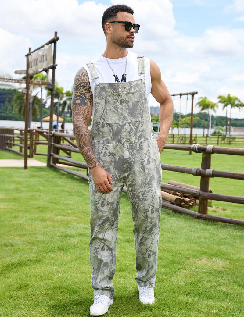 Yuanbang Stretchy Men's & Women's Camo Overalls Denim Hunting Bib Winter Spring Outdoor Workwear Fashion Pattern Coveralls Y2k Menswear Daily Outfits Camouflage Romper Country Stuff Clothes Adjustable Straps Jumpsuit Casual Pants Christmas Gifts for Men