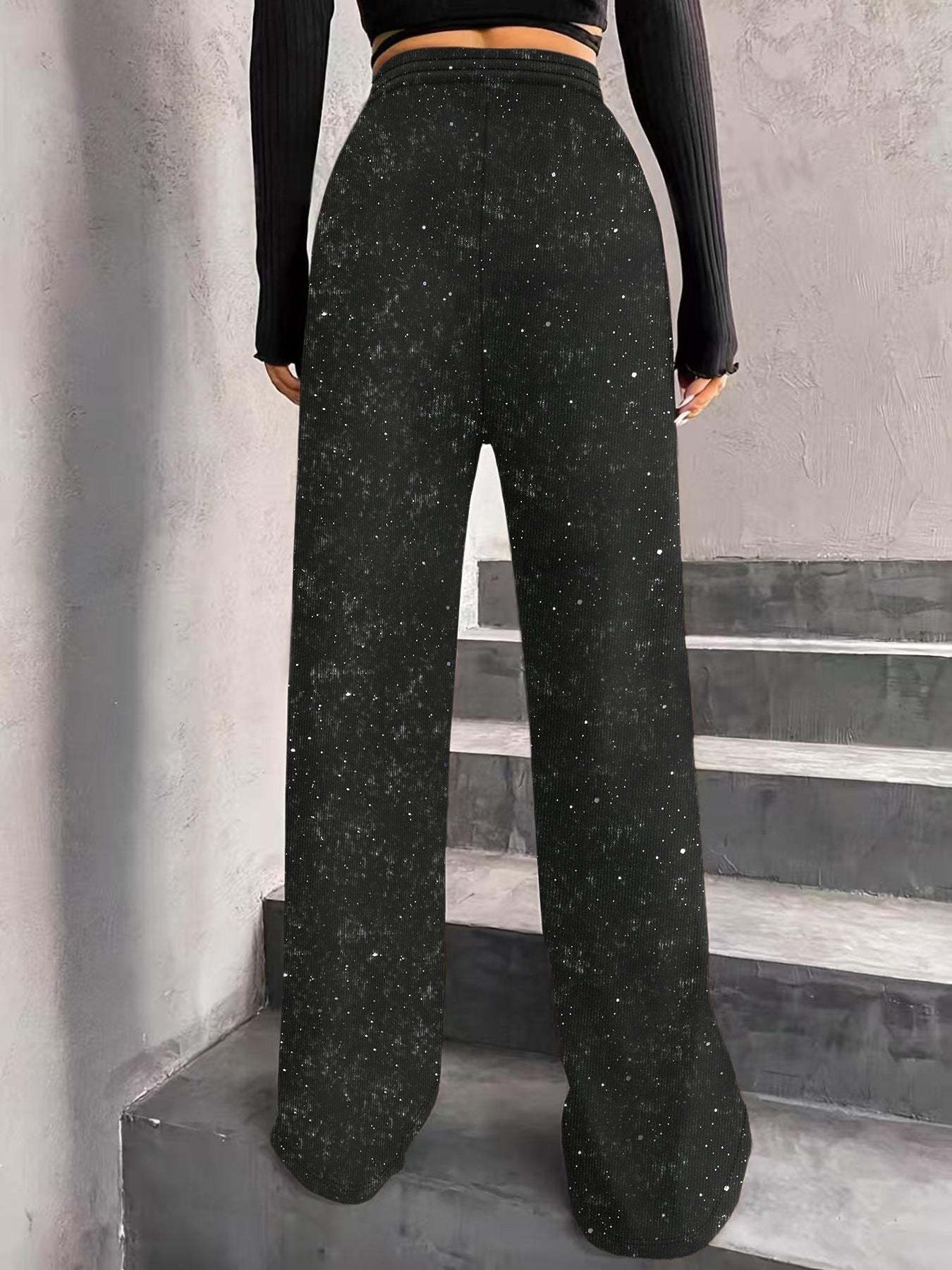 📢📢50 % OFF !!🎅Women's Sequin Sparkle Wide Leg Pants with Elastic Waistband