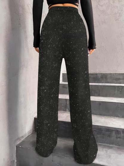📢📢50 % OFF !!🎅Women's Sequin Sparkle Wide Leg Pants with Elastic Waistband