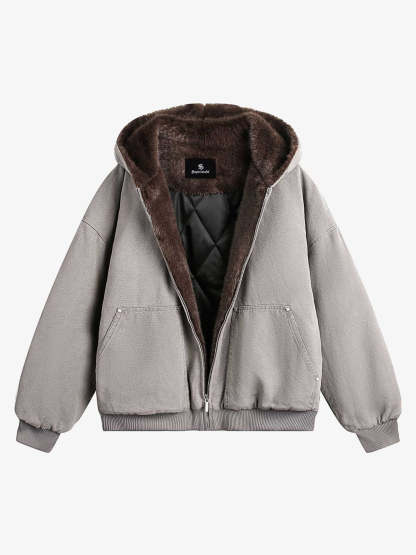 Thesupermade Fur Hooded Zip Up Quilted Jacket - 2510