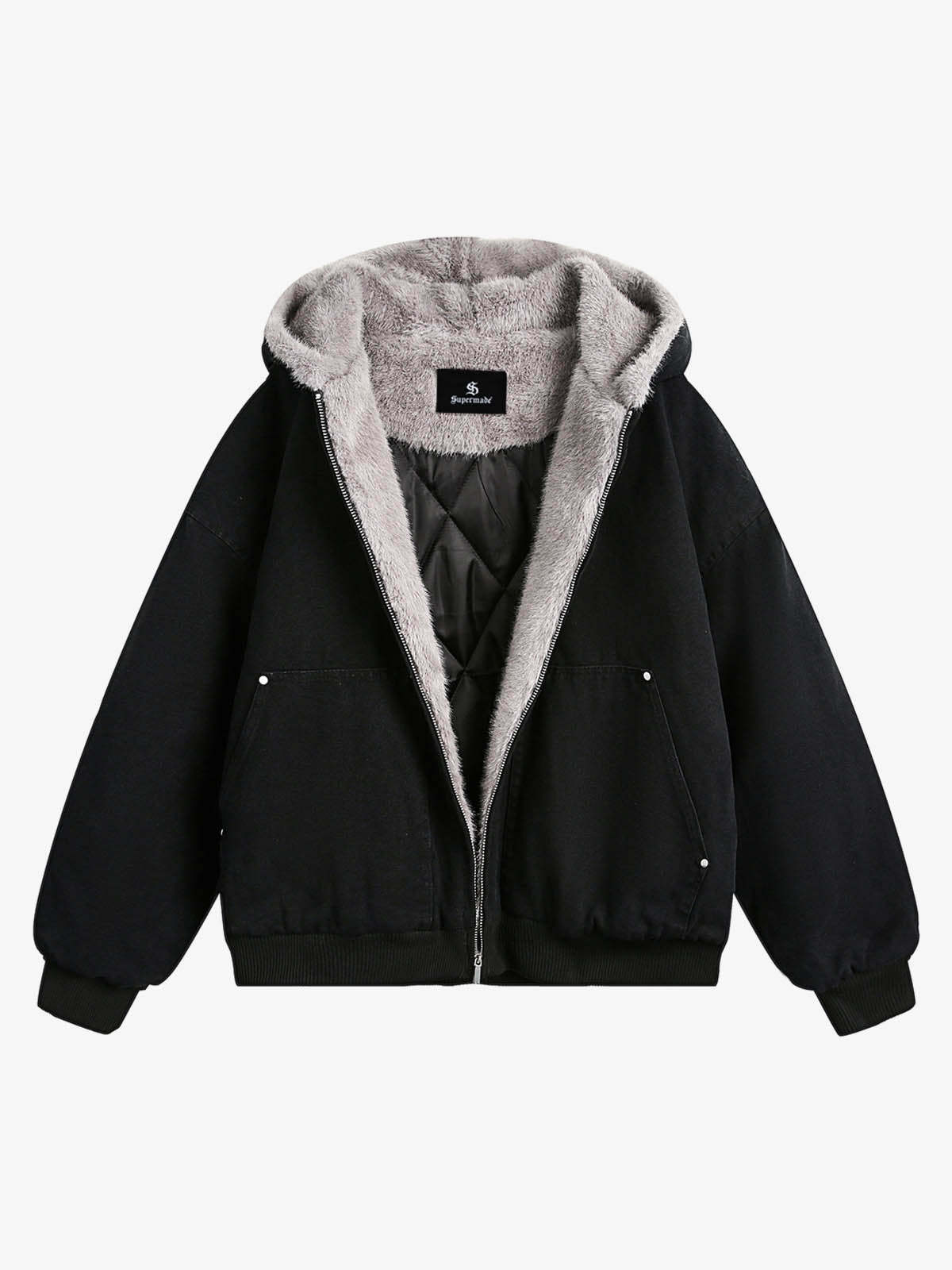 Thesupermade Fur Hooded Zip Up Quilted Jacket - 2510