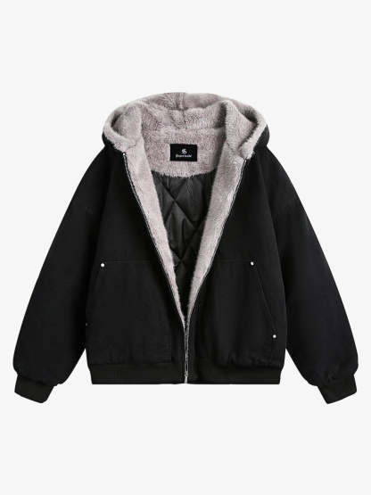 Thesupermade Fur Hooded Zip Up Quilted Jacket - 2510