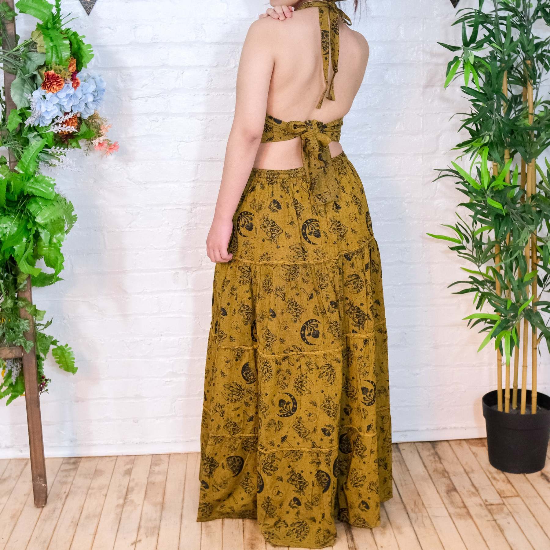 Flowy Tiered Mushroom Celestial Cotton Skirt Set