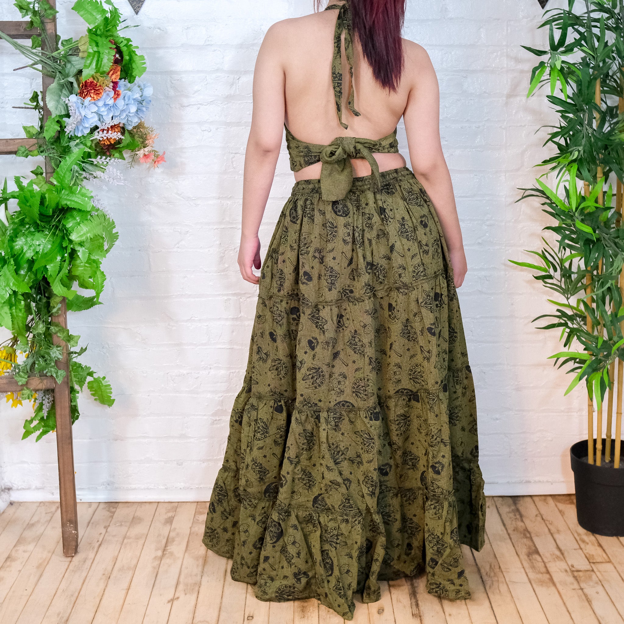 Flowy Tiered Mushroom Celestial Cotton Skirt Set