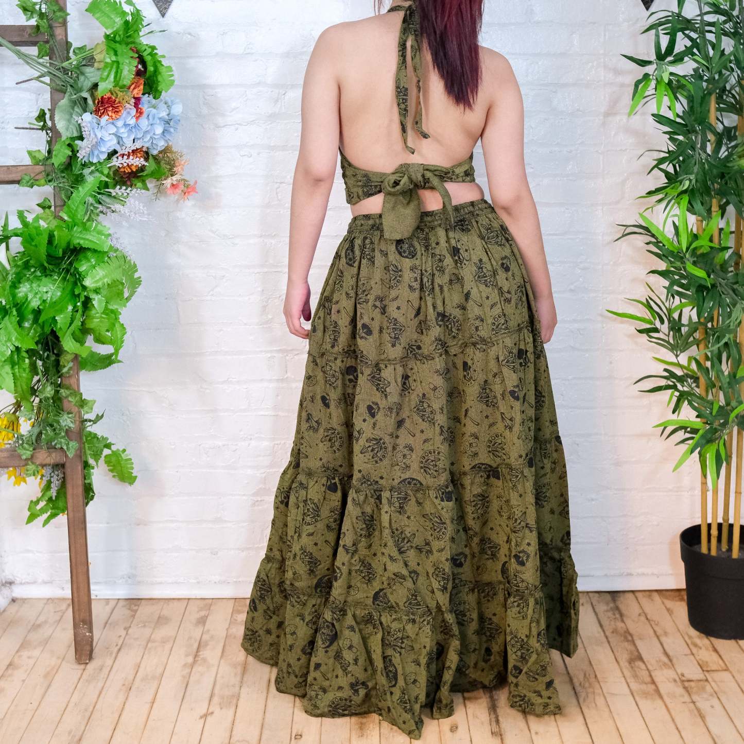 Flowy Tiered Mushroom Celestial Cotton Skirt Set