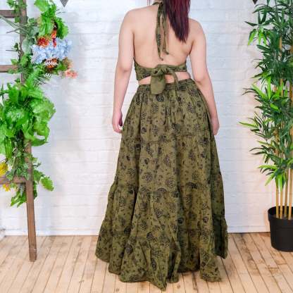 Flowy Tiered Mushroom Celestial Cotton Skirt Set