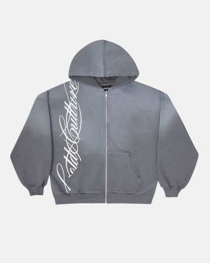 SCRIPT ZIP HOODIE ANTRACITE GREY