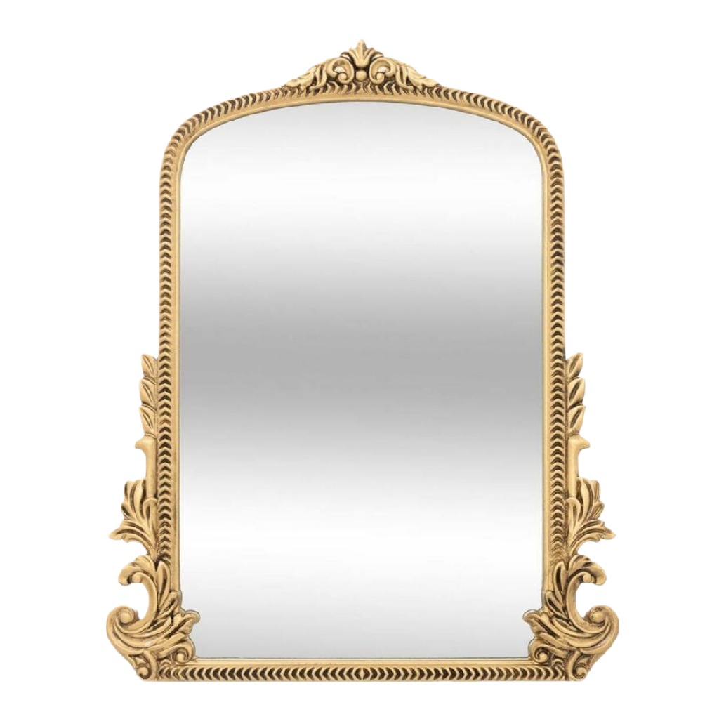 Espejo decorativo con arco estilo barroco, marco dorado tallado, para pared-leonardmolly.shop