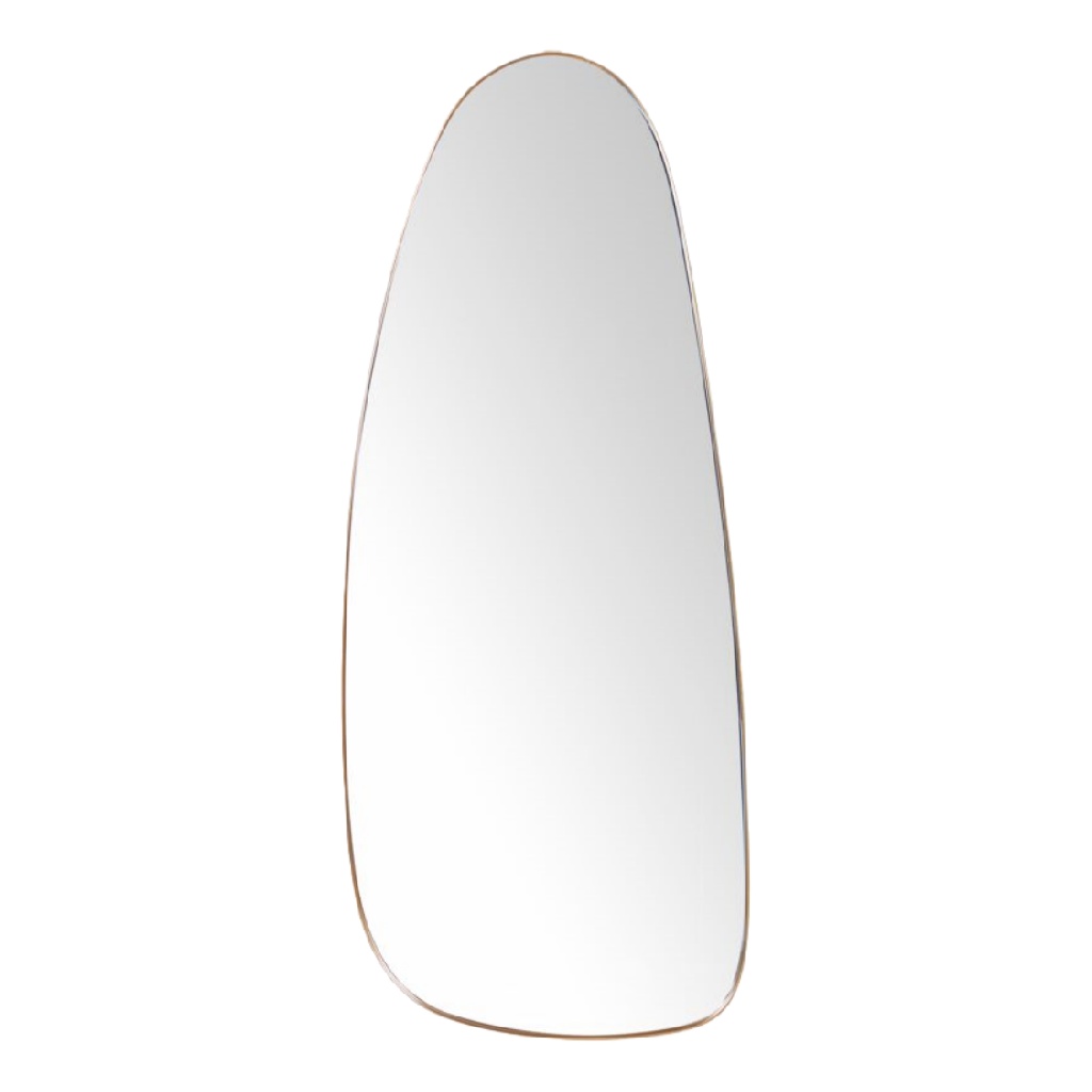 Espejo decorativo orgánico alargado, marco fino metálico dorado, para pared-leonardmolly.shop