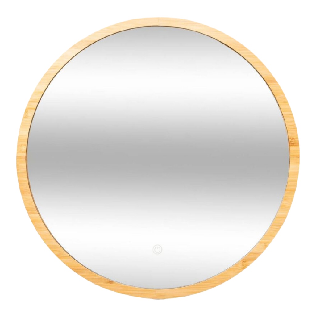 Espejo decorativo redondo estilo nórdico, marco de madera clara, para pared-leonardmolly.shop