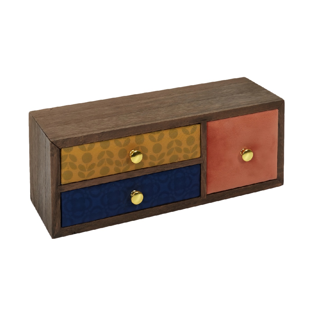 Handcrafted Wood Desktop Storage Organizer with 3 Multicolored Patterned Drawers-iuhardware.com