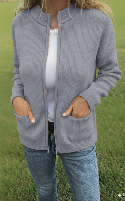 CLEARANCE SALE🔥 Round Neck Zipper Knitted Jacket