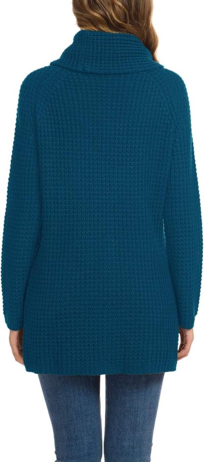 Women's Chunky Turtleneck Long Sleeve Asymmetric Hem Loose Knit Pullover Sweaters