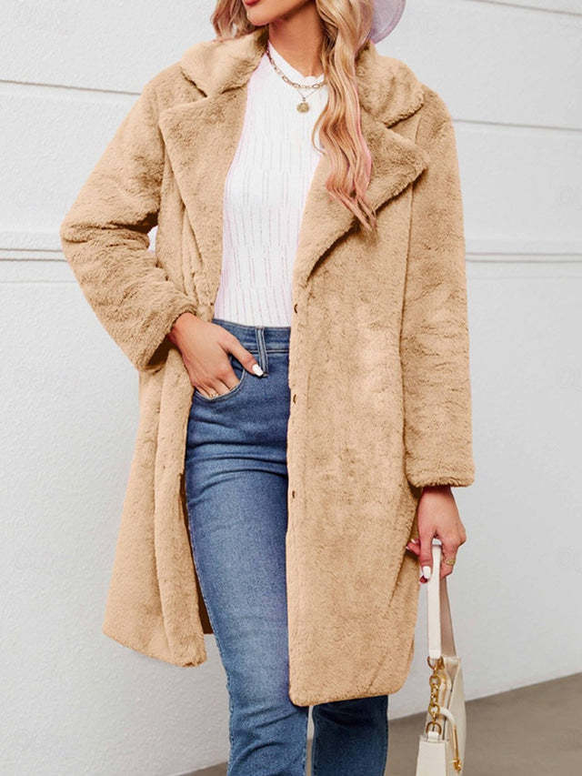 Women's Winter Fleece Sherpa Jacket Windproof Long Teddy Coat