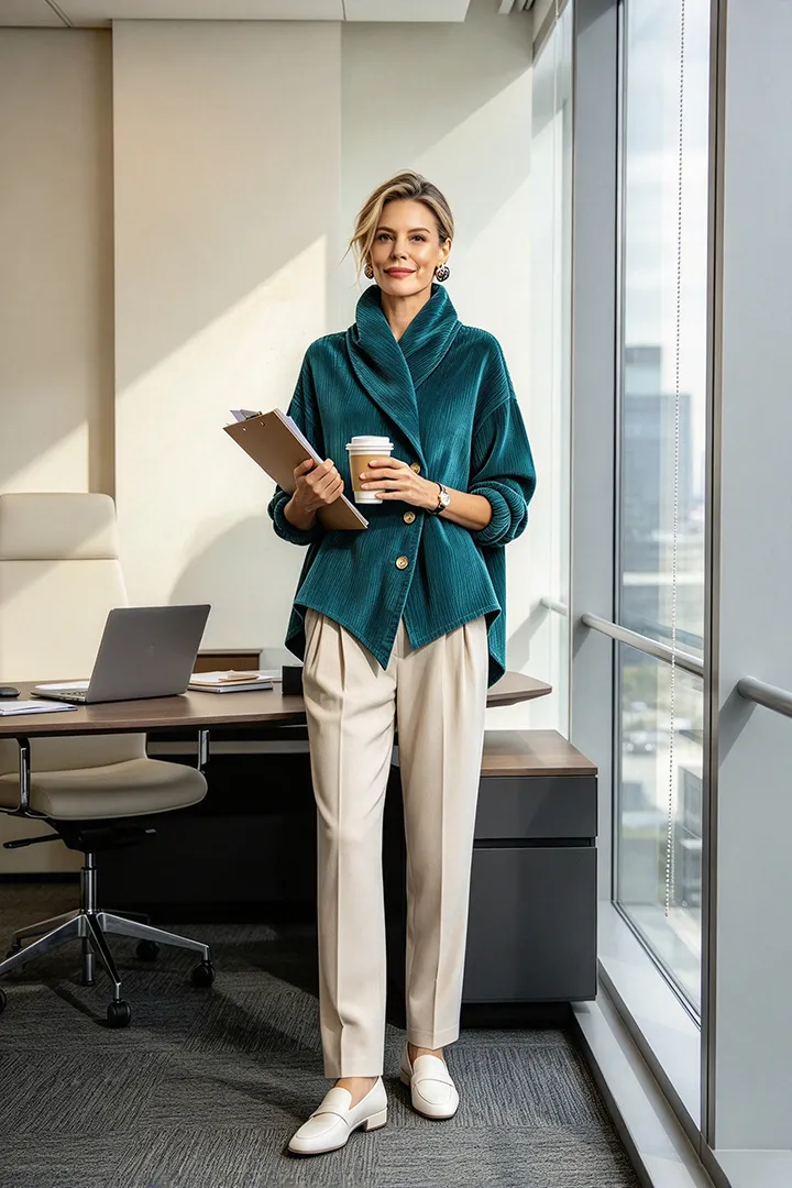CLEARANCE SALE🔥Asymmetric Shawl Collar Corduroy Top