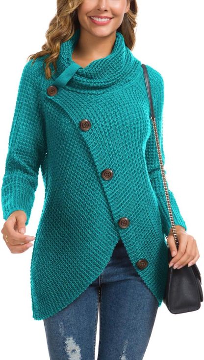 Women's Chunky Turtleneck Long Sleeve Asymmetric Hem Loose Knit Pullover Sweaters