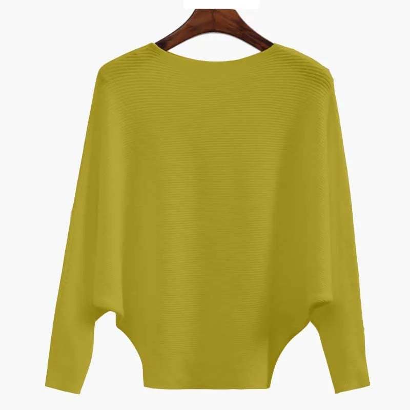 Women's Boat Neck Bat Sleeve Knitted Sweater
