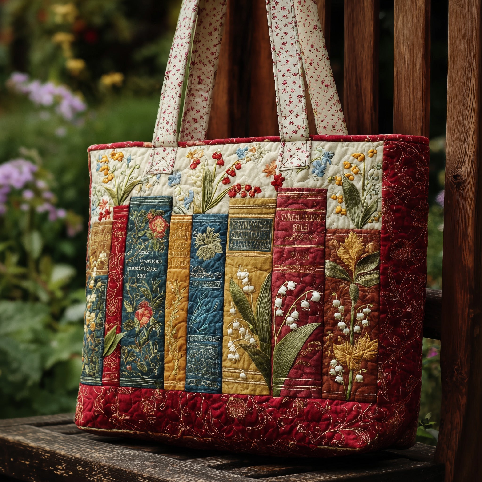 Vintage-Inspired Bookworm Quilted Tote Bag GFTONL5387