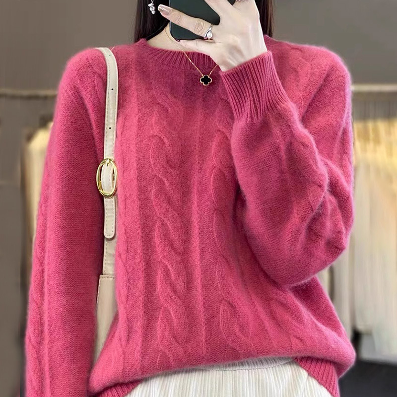 Women’s 100% Mongolian Cashmere Sweater – Classic Crew Neck, Thick Knit Pullover