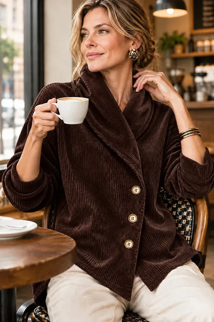 CLEARANCE SALE🔥Asymmetric Shawl Collar Corduroy Top