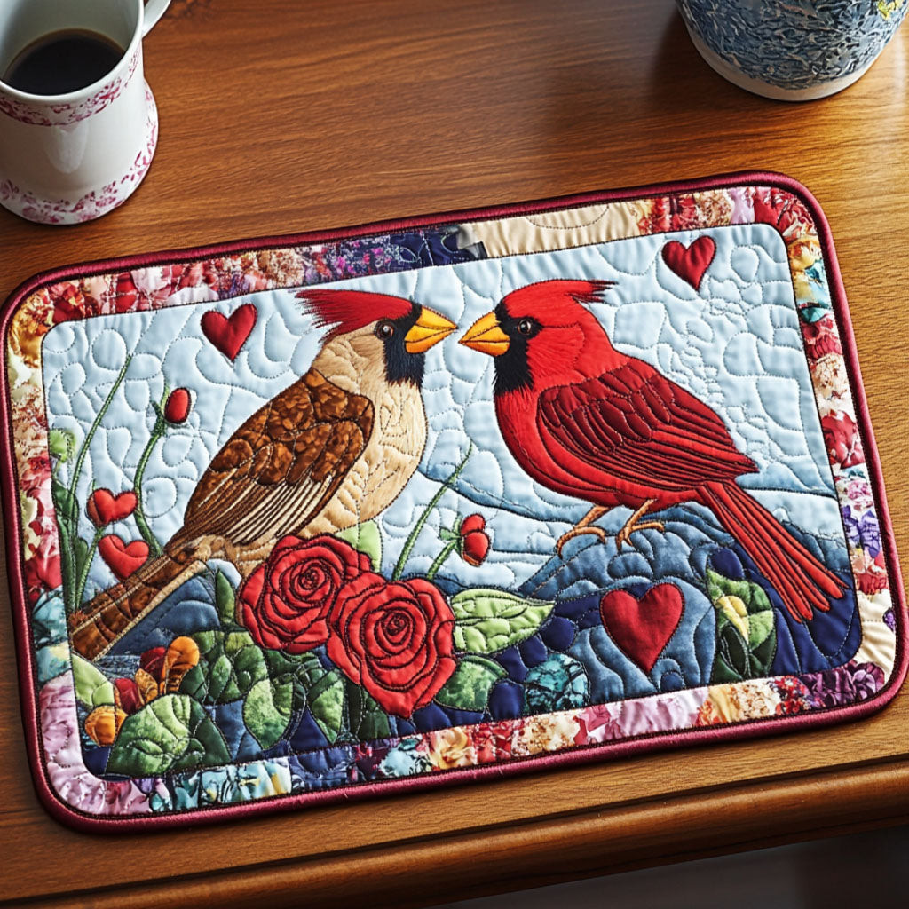 Cardinal Love Quilted Placemat Cute Home Decor First Valentine Gift For Boyfriend