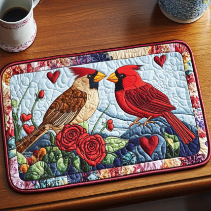 Cardinal Love Quilted Placemat Cute Home Decor First Valentine Gift For Boyfriend