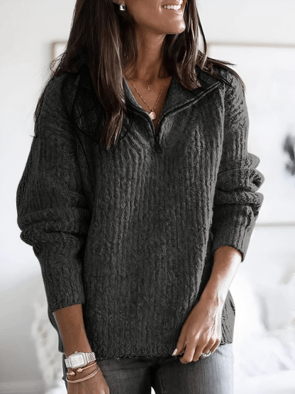 Ribbed Half Zip Sweater For Women