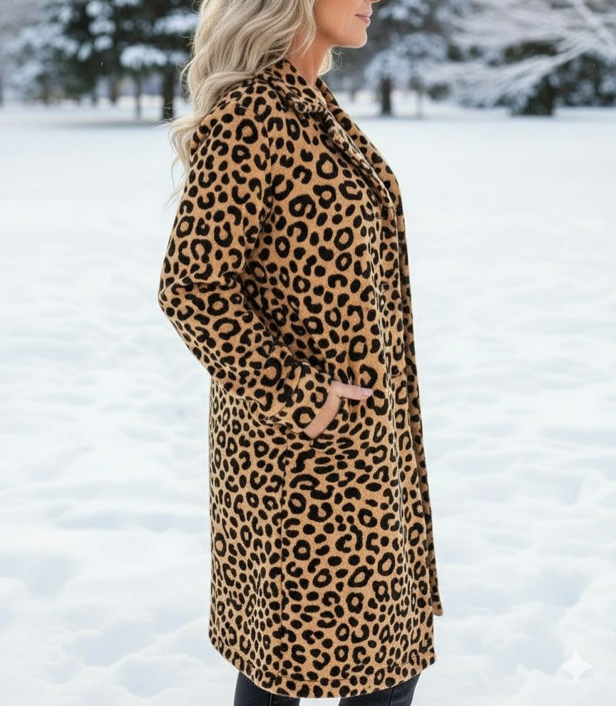 NEW🔥 Wool Casual Lapel Single-Breasted Long-Line Leopard Print Coat