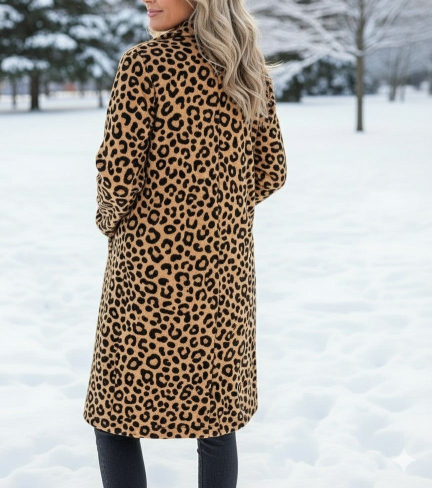 NEW🔥 Wool Casual Lapel Single-Breasted Long-Line Leopard Print Coat