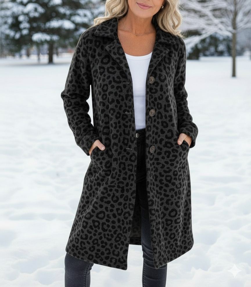 NEW🔥 Wool Casual Lapel Single-Breasted Long-Line Leopard Print Coat